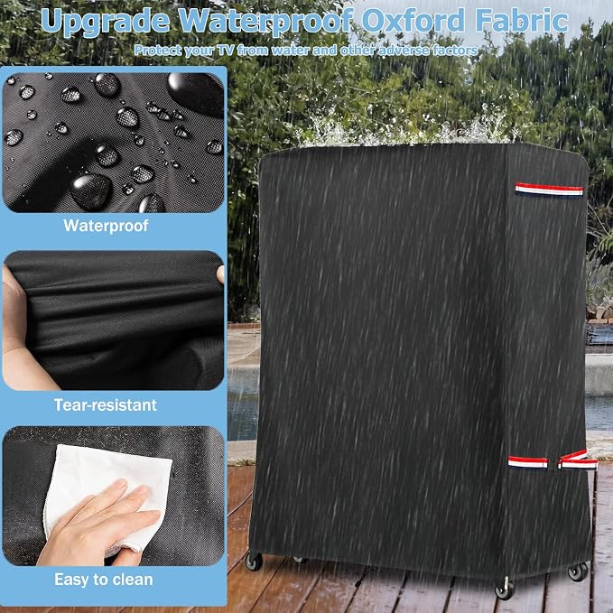 48 Inch Waterproof Outdoor TV Trolley Cover,Heavy Duty 600D Rolling TV Stand Cover with Zipper for 45-50 Inch TV,Patio TV Protector Covers for Portable TV Stand On Wheels,48"Lx15"Wx55"H