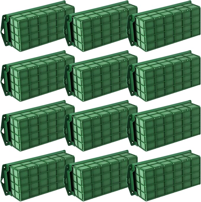 Hahood 12 Packs Floral Foam Cage Rectangle Flower Cage Holders with Floral Foam Flower Arrangement Supplies for Fresh Flowers, Home Wedding Decorations, 11.8 x 4.3 x 3.1 Inches