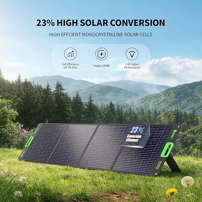 EBL 200W Portable Solar Panel for Power Station, Foldable Solar Charger w/ 4 Kickstands, IP65 Waterproof Solar Panel Kit w/DC XT60 Anderson Aviation Output for Outdoor RV Camper Blackout