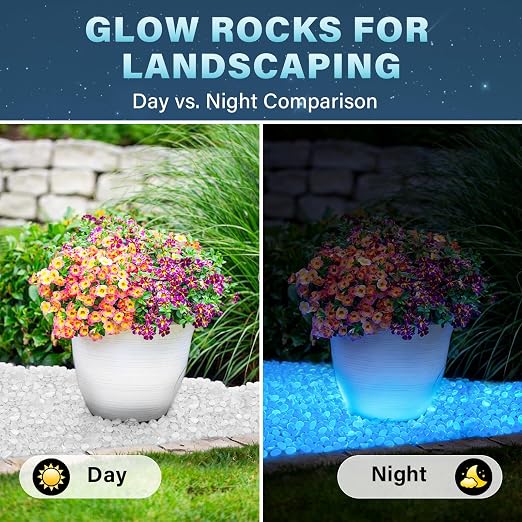 PoYang 2000pcs Glow in The Dark Rocks Outdoor - White Resin Glowing Pebbles for Landscaping, Garden, Fish Tank and Aquarium Indoor Decor, Powered by Sunlight or Lamplight (0.4"-0.7"/pc, 2.4lbs/Bag)