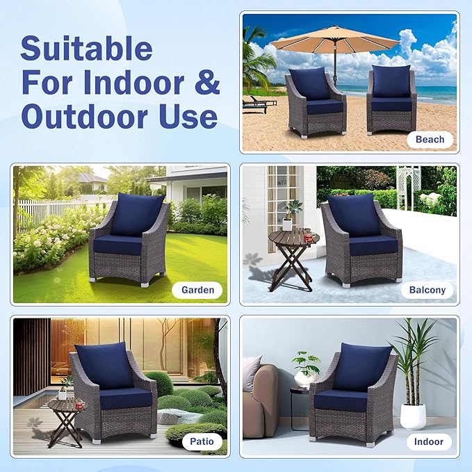 IASEAHK Outdoor Seat Cushion Set, Waterproof & Fade Resistant Patio Chair Cushions, Outdoors Cushion for Patio Furniture, 24 x 24 x 4 Inch, Outdoor Couch Cushions with Handle and Ties, Navy Blue