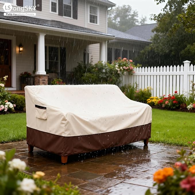 Patio 3-Seater Sofa Cover,Outdoor Couch Cover Fits up to 76W x 32.5D x 33H Inches,100% Waterproof Heavy Duty Patio Furniture Covers,Beige&Brown