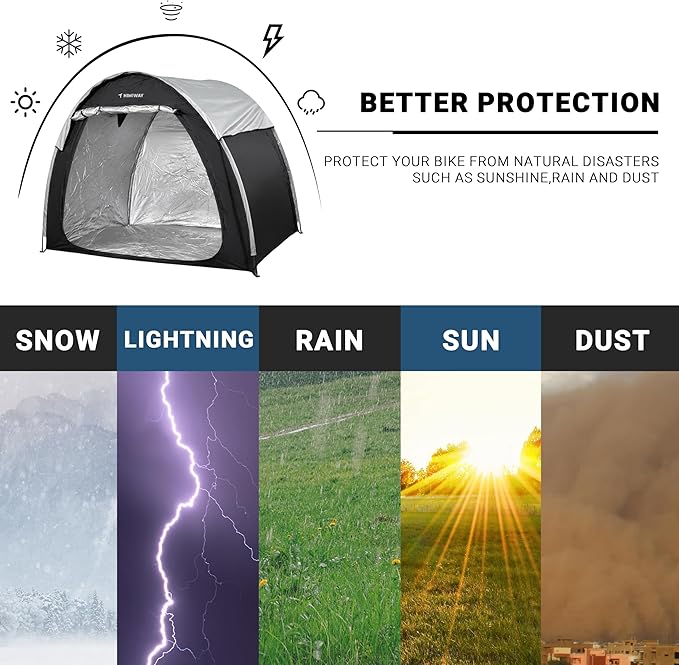 Himiway Bike Storage Shed Tent with Double Doors for 3-4 Bikes PU4000 Silver Coated Waterproof Anti-Dust 210D Oxford Fabric Portable Foldable Outdoor Bicycle Cover Shelter Carry Bag for Home Garden