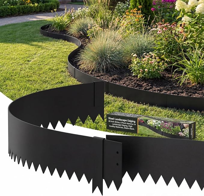 40" L X 4" H Metal Landscape Edging, 6 Pack Heavy Duty Galvanized Steel Garden Edging, Hammer-in Metal Edging for Landscaping for Lawn, Pathway, Yard