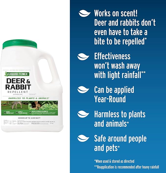 Liquid Fence Deer And Rabbit Repellent Granular 5 Pounds, Harmless To Plants And Animals