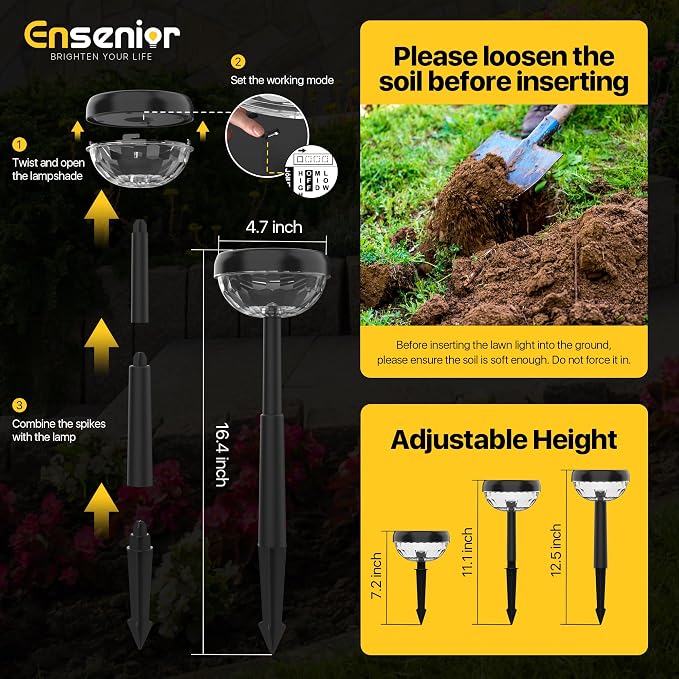 Ensenior 10-Pack Solar Lights Outdoor, Auto ON/Off 6500K LED Solar Garden Lights for Pathway, Yard, Patio, Walkway, Flower Bed, Halloween Christmas Landscape Lighting, IP65 Waterproof, Flag Lights