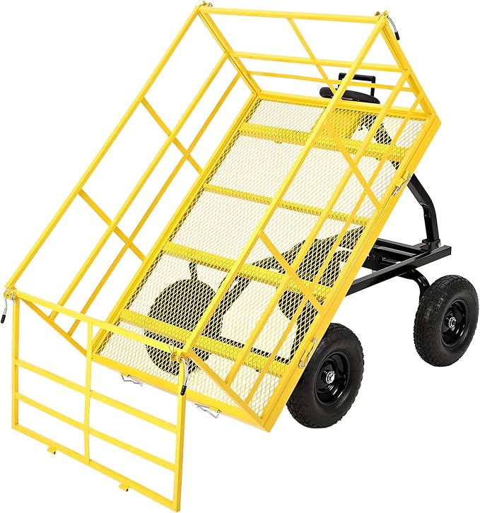 Heavy Duty 1500 Lbs Capacity Mesh Steel Garden Cart Folding Utility Wagon with Removable Sides, Garden Cart on Wheels for Gardening Soil, Tools, and Plant Transport