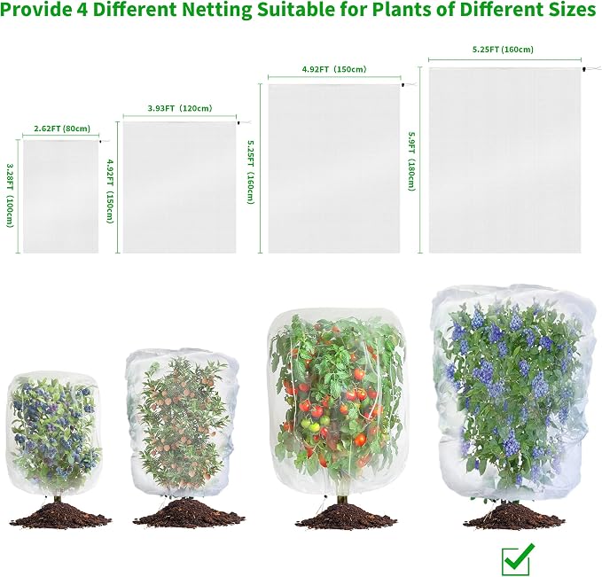 afzdby Garden Mesh Netting with Drawstring,Plants Cover Protection from Anti Birds,Bugs,Cicadas,and Insects-Pest Barrier Bag for Blueberry Bushes,Citrus,Tomatoes,Vegetables,Fruit Tree and Orange