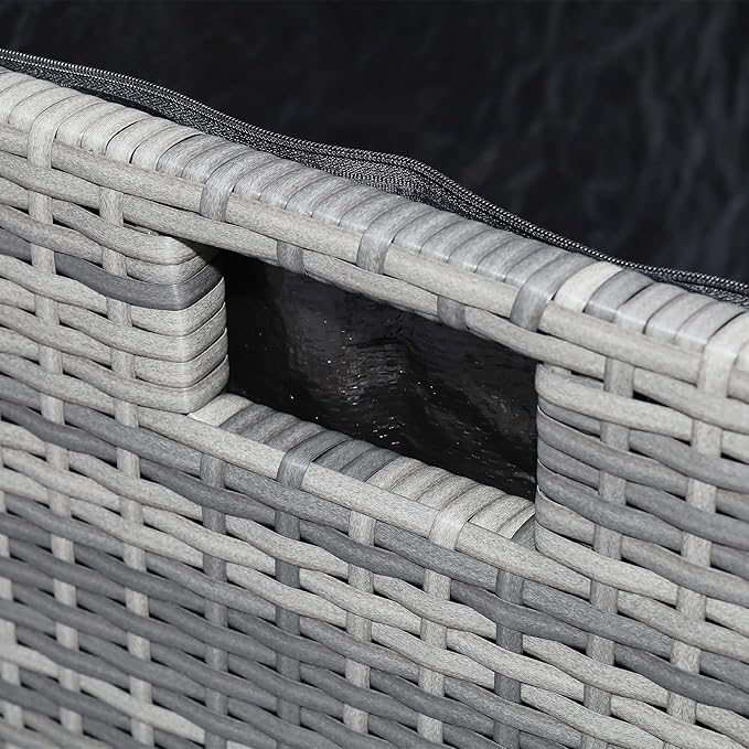 Teamson Home 154 Gallon Lined Weather Resistant Outdoor Rattan Wicker Patio Deck Storage Box with Soft Close Hinges for Patio Furniture Cushions or Pool Accessories, Gray