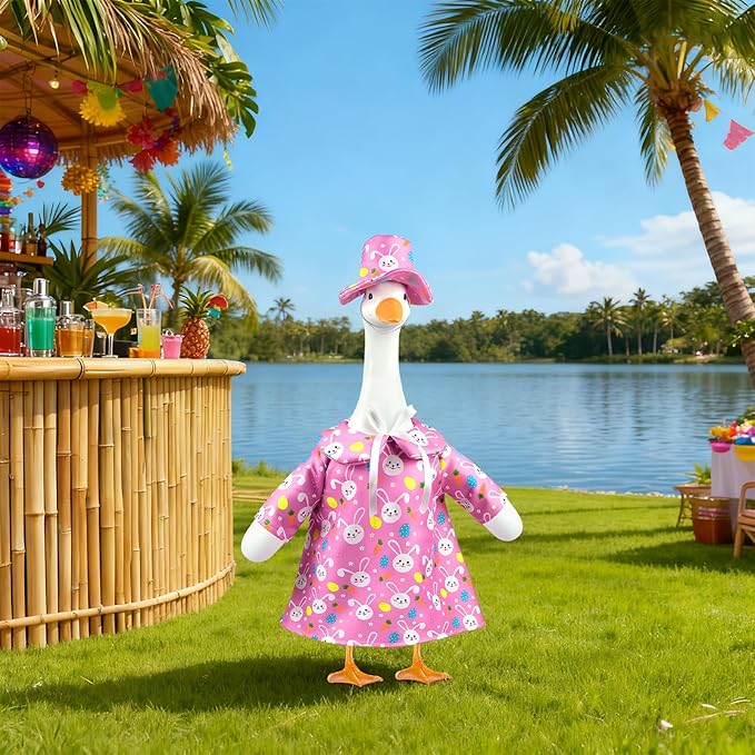 Easter Porch Goose Outfits,Cute Easter Bunny Costume for 17"/23" Inch Large Porch Goose,Spring Easter Rabbit Goose Clothes for Garden Porch Yard Lawn Patio Decor