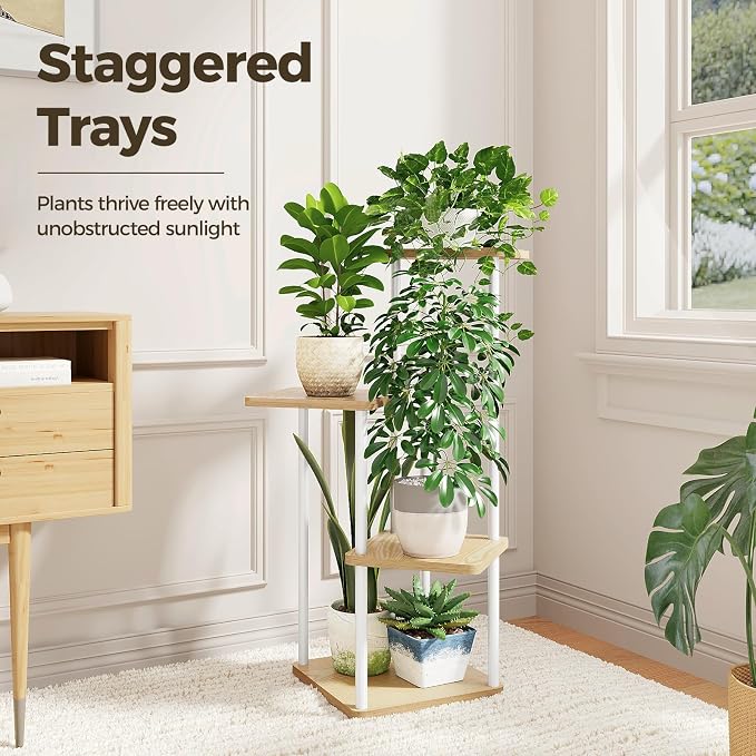 Bamworld Small Plant Stand Indoor 4 Tier Metal Plant Shelf for Multiple Plants Corner Flower Stand for Patio Garden Balcony Living Room Bedroom White