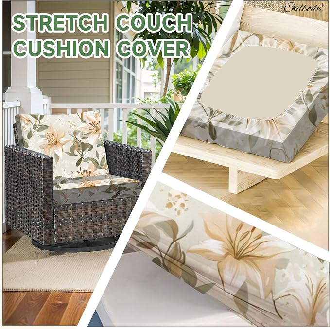 CALBODE 8 Pcs Stretch Outdoor Seat Cushion Covers, Washable Chair Seat Cover for Patio Furniture Cushions Soft Indoor and Outdoor Couch Cover Replacement (Lily, Cover Only)