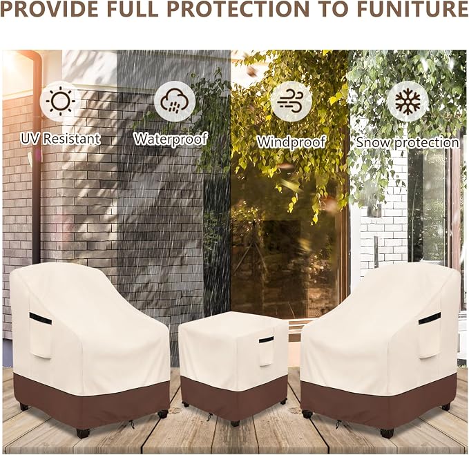 Rileytee Outdoor Furniture Covers Waterproof,600D Heavy Duty Patio Furniture Covers 3 Piece Set,Patio Set Cover for 2 Chairs and Side Coffee Table(Beige,Large)