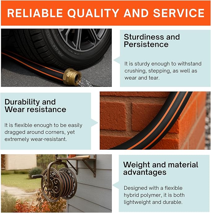 Flexibility Garden Hose,50ft x 5/8", No-Kink, Wear-Resistant & Freeze-Resistant, Flexible Water Hose, Rubber Hose With Male/Female Fittings,Working Pressure 200 PSI, Burst 600 PSI,3/4'' GHT