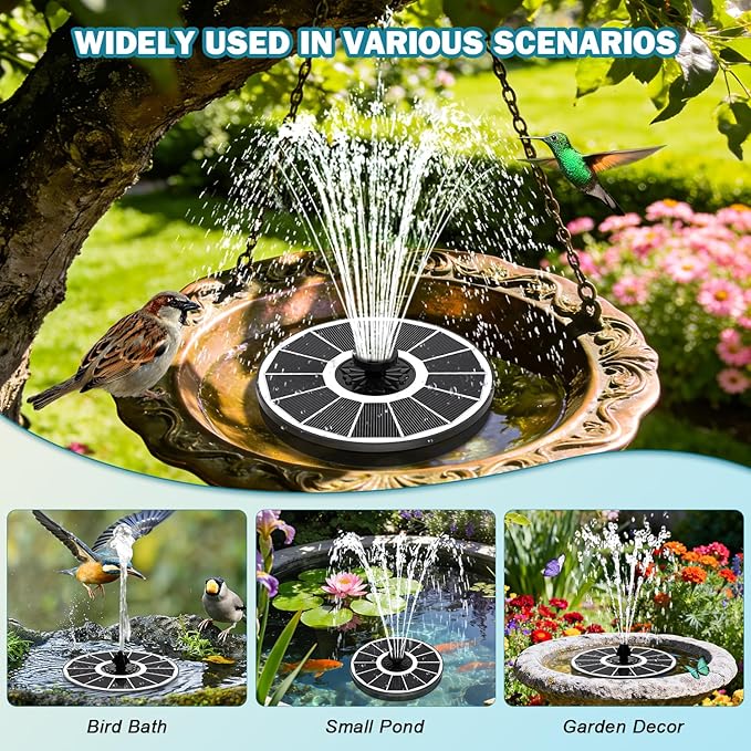 SZMP Solar Bird Bath Fountains Spraying Water in The Shadow, Solar Water Fountain Pump Outdoor Garden 3.5W White Glass Panel with 2000mAh Battery Replaceable Nozzles