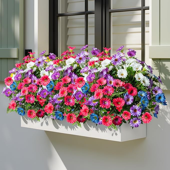 Colorful Artificial Morning Glory Flowers for Outdoor Planters, Premium UV Resistant Silk Faux Flowers for Porch, Hanging Basket & Window Box, Vibrant Garden Decor, No Pot, 13.3 Inch, 8 Bundles