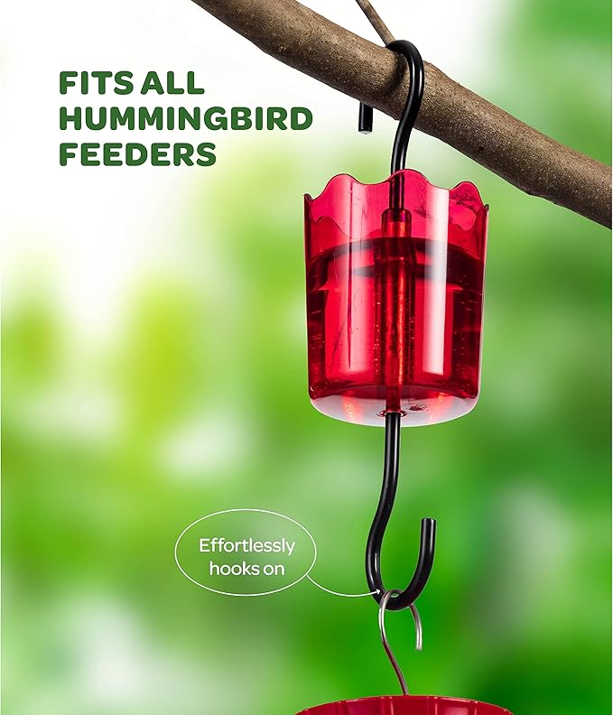 Ant Moat for Hummingbird Feeders Ant Guard Keeps Away from Feeders, Made of Durable Plastic, Red Color/Rustproof S Hooks, Suitable for All Hummingbird Feeders