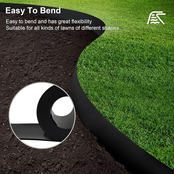 12 Gauge 20 Feet Grass Weed Barrier Landscape Edging 10 inch Depth Flexible Border Roll Lawn Landscape Garden Edging for Backyard Driveway Path Sidewalk