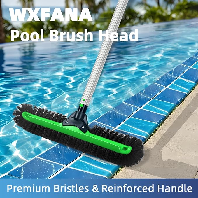 20" Wide Pool Brush Head, Heavy Duty Pool Scrub Brush with 12-Rows Soft Bristles, Inground/Above Ground Pool Brushes with Curved Ends, Clean Pool Wall, Floor, Step, Corner Faster, Safe for Vinyl Liner
