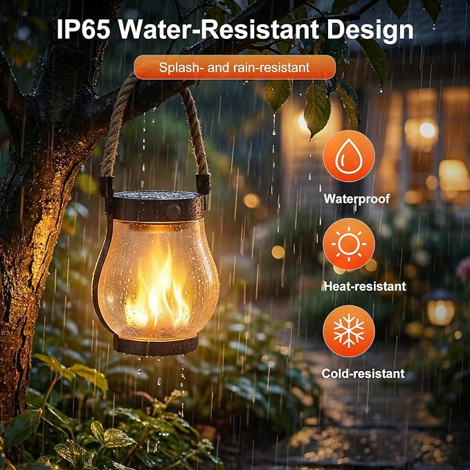Solar Lanterns Outdoor Waterproof 8 Pack, Outdoor Solar Lanterns with Flickering Flame Effect, USB-C & Solar Charging, Auto Dusk to Dawn, Hanging Light for Garden Patio Yard