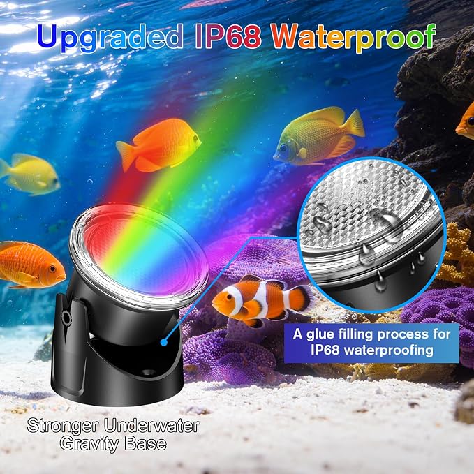 POPOSOAP RGB Underwater Pond Lights, IP68 Waterproof LED Pond Lights with Remote, Timer & Memory Function Fountain Lights for Pond Fountain Waterfall Aquarium Swimming Pool Outdoor Decoration 4-Head