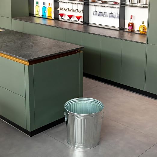 Gardenised Round Galvanized Steel, 12 Gallon Trash Can with Lid - Durable Metal Bucket for Backyard, Lawn, Garden and Yard Use - Weather-Resistant Garbage Can for Indoor and Outdoor, 16-inch