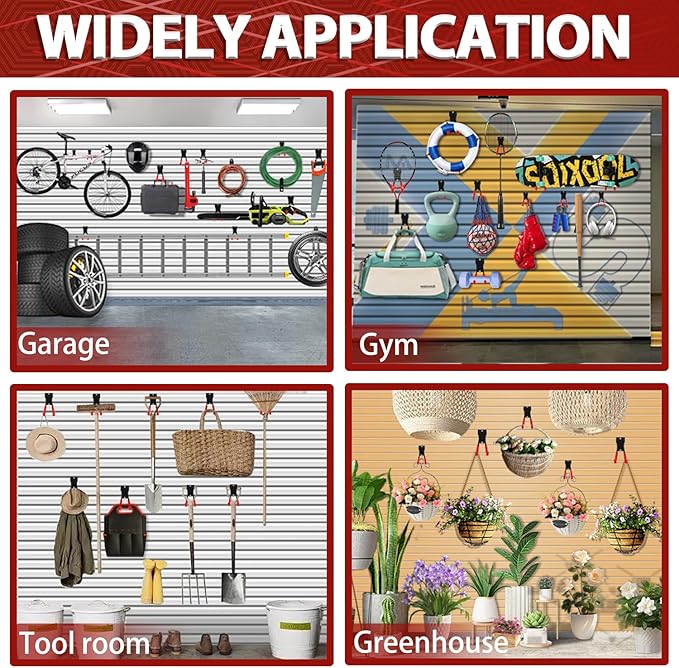 3-H Slatwall Hooks 14 Pack Heavy Duty Multi Sizes, Slatwall Accessories & Hangers Compatible with Proslat Handiwall Crownwall StoreWALL, Garage Slat Wall Hooks for Tools & Daily Items(Red)