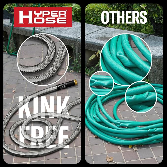 Best 100 ft Metal Garden Hose - No-Kink Durable 316 Stainless Steel, Spray Nozzle & Hook – Tough Flexible Heavy Duty Water Hoses, 5/8 in, Rust, Weather, LeakProof
