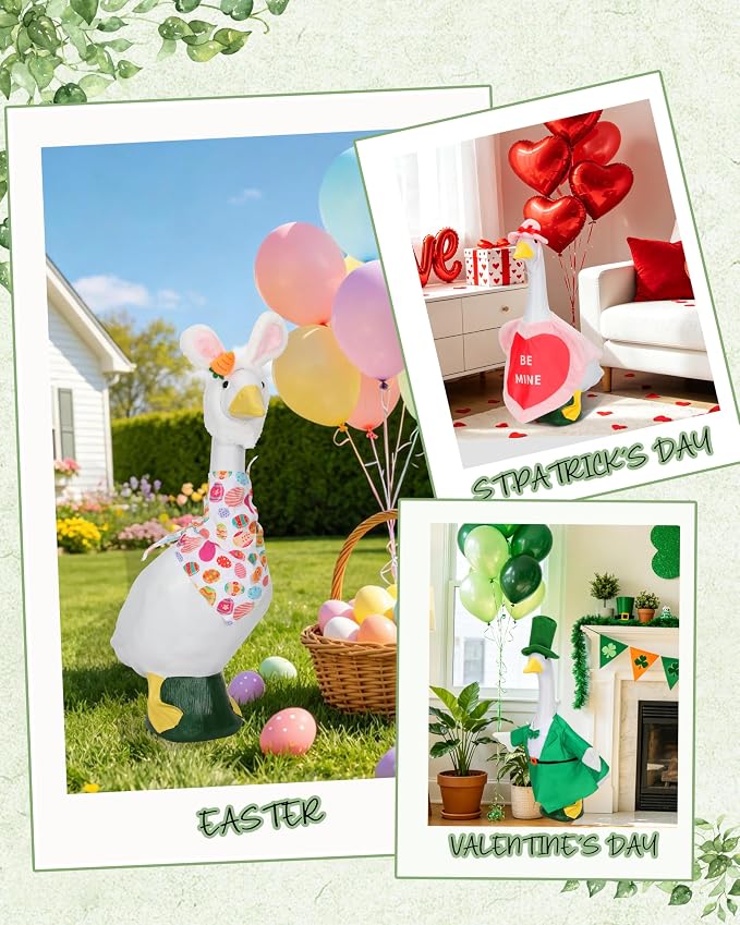 8 Set Holiday Porch Goose Outfits, All Seasons Bundle for 4th of July, Fall, Halloween, Christmas Decor, Valentine, St. Patrick's Day, Easter, Summer,Lawn & Indoor Outdoor, Fits 23 Inch (No Goose)