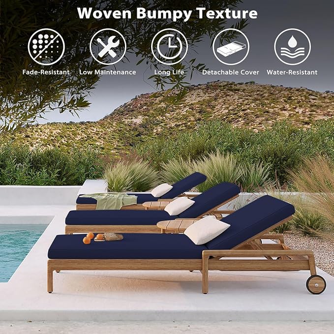 Sundale Outdoor Olefin Chaise Lounge Cushion, Water-Resistant Patio Lounge Chair Cushion, Thick Lounger Pad with 4 Straps Navy Blue, 80 x 26 x 4 Inches