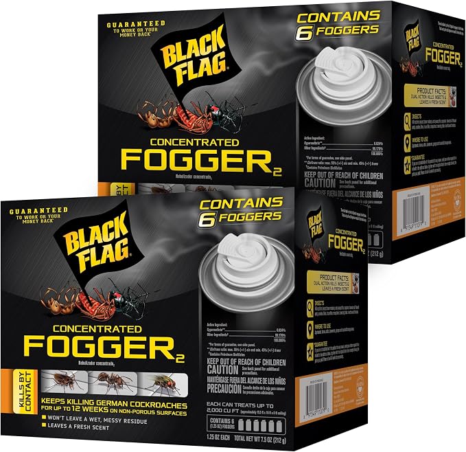 Black Flag Concentrated Fogger, 6 Count-1.25 Ounce Cans, Indoor Insecticide, 2 Pack