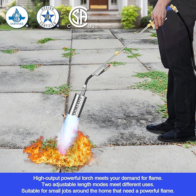 Propane Torch Weed Burner Kit, High Output with Long/Short Mode,12.5FT Hose Heavy Duty Blow Torch Flamethrower with Self Igniter and Turbo Trigger for Weeding,Roofing,Melting Ice,BBQ