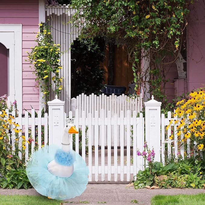 4 Pcs Princess Porch Goose Outfit for 23" 17" Cement Lawn Goose Costume Crown Necklace Tutu Skirt Feather Trim for Princess Outdoor Garden Lawn Art Decor(Blue)
