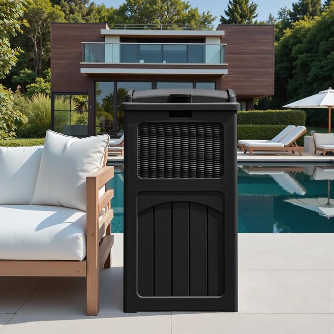 Greesum 33 Package Delivery Box for Outside, Waterproof Resin Garbage Bin with Lid for Hideaway, Deck, Patio, Black