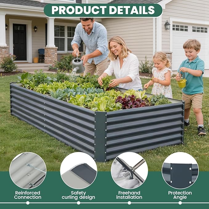 G GOOD GAIN 8x4x2 ft Galvanized Raised Garden Bed Kit, Large Metal Planter Box Outdoor for Vegetables, Flowers, Herbs, 478 Gallon Capacity Deep Root Design, Grey