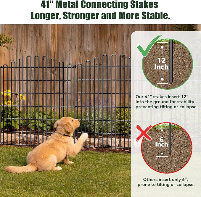 10 Panels No Dig Decorative Garden Fence, 33in H x 23.6ft L Animal Barrier Fencing, Rustproof Dog Fence Outdoor for Yard, Metal Wire Panel Border, Classic Arched-Top Panels for Patio, Flower Bed