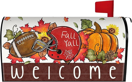 Fall Football Mailbox Covers Magnetic Fall Pumpkin Mailbox Cover Autumn Thanksgiving Post Letter Box Cover for Garden Yard Decor 21x18 Inch