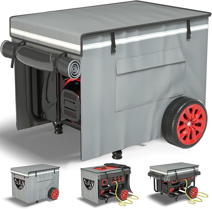 Generator Covers While Running, Universal Generator Cover, 600+210D Double Layer Production, Heavy Duty and Waterproof, 28 "L x 20" W x 20 "H, for 3000W-5000W+ Frame Type Generators, Grey