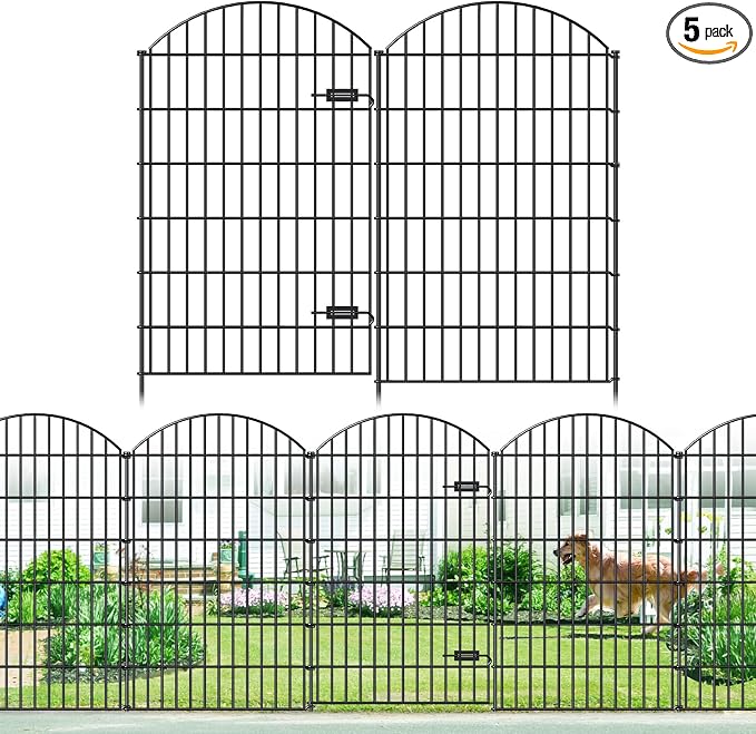 FOREHOGAR Metal Garden Fence with Gate 48in (H) x 12.7ft (L), 1 Gate+ 4 Panels Dog Fence Border Fences Animal Barrier, No Dig Garden Fencing for Yard Flower Bed Lawn Patio Outdoor, ECG4805G, Black