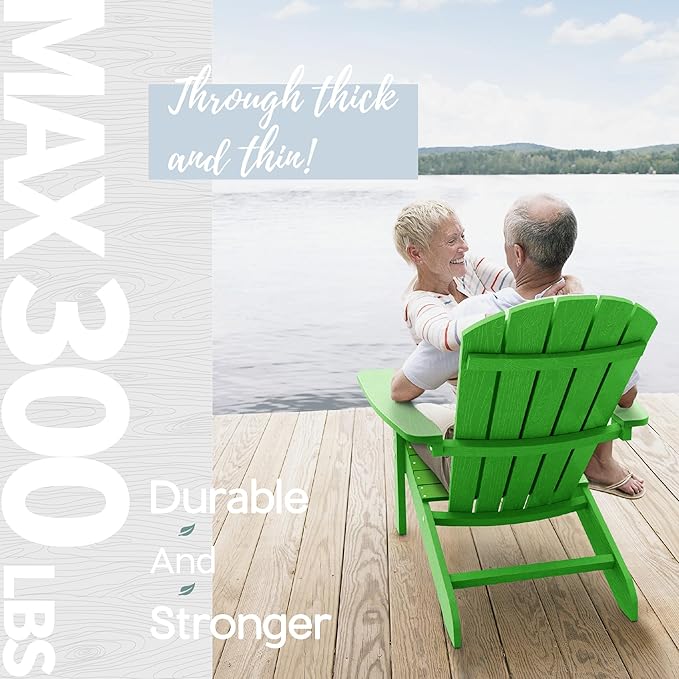 YEFU Adirondack Chairs Set of 2 Plastic Weather Resistant, Outdoor Chairs 5 Steps Easy Installation for Outdoor, Patio, Campfire (Lime)