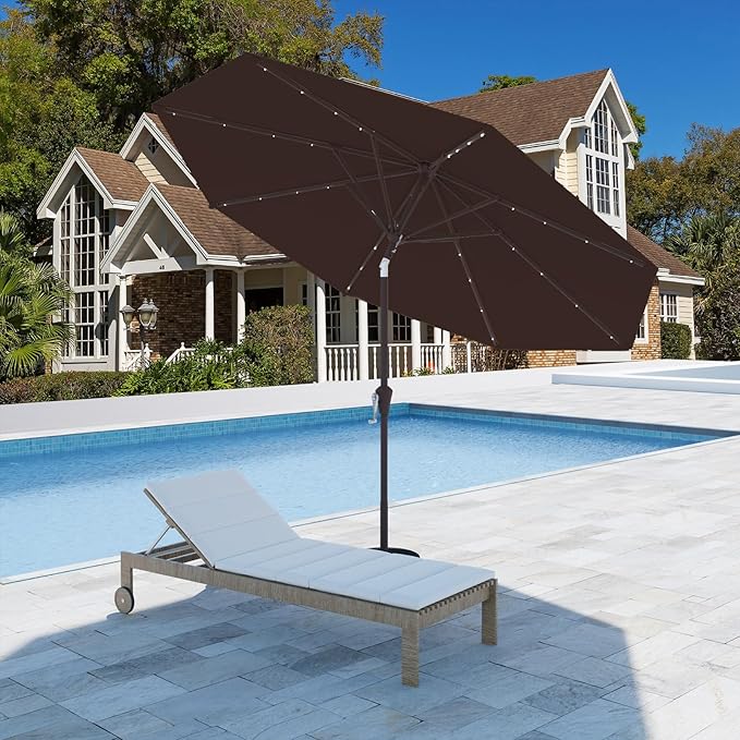 9FT Patio Umbrella with Solar Lights,Outdoor Market Umbrella with Tilt and Crank, LED Lighted Table Umbrella for Garden,Deck,Backyard,Pool,Beach