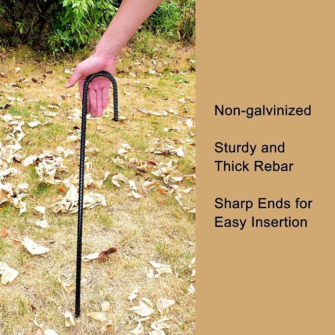 AAGUT Rebar Stakes 36 Inch J Hook Heavy Duty 10 Pack, 1/2 Inch Extra Long Tent Stakes with Chisel Point End, Black Coated Metal Ground Anchors for Garden, Chain Link Fence, Greenhouse, Sculpture