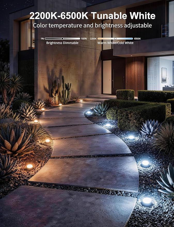 APPECK Outdoor Ground Lights 26 Pack, 58FT RGBCW Pathway Lights Wired, Tunable White Smart Landscape Lights, 111 Scene Modes, for Path Yard Lawn Patio Holiday Party Decor, with App/Remote Control