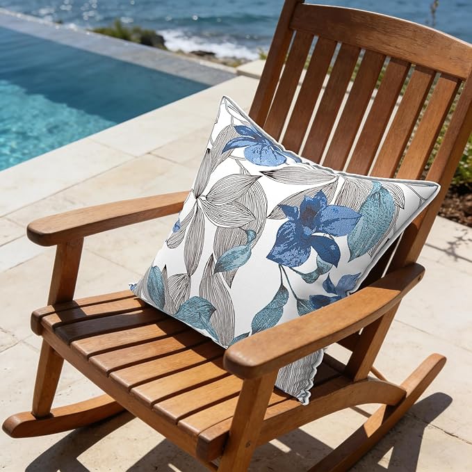 LVTXIII Outdoor/Indoor Throw Pillows, Decorative Patio Accent Pillows, Fluffy Water Repellent Garden Cushions for Home Patio Coach Sofa Use, 18×18 Inch, Pack of 2, Clemens Noir Blue