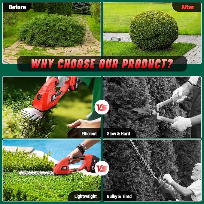 Cordless Grass Shear & Hedge Trimmer fit Milwaukee M18/18V Battery, 2 in 1 Handheld Electric Shrubbery Trimmer, Bush Trimmer for Yard & Garden, Lawn(Tool Only)