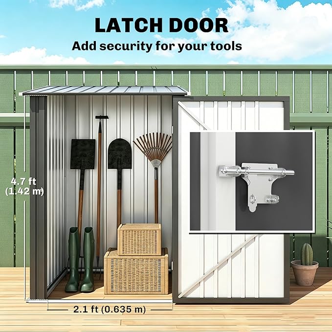 Outsunny 3.3' x 3.4' Outdoor Storage Shed, Metal Garden Tool House with Sloping Roof and Lockable Door for Backyard, Bike, Patio, Garage, Lawn, Gray