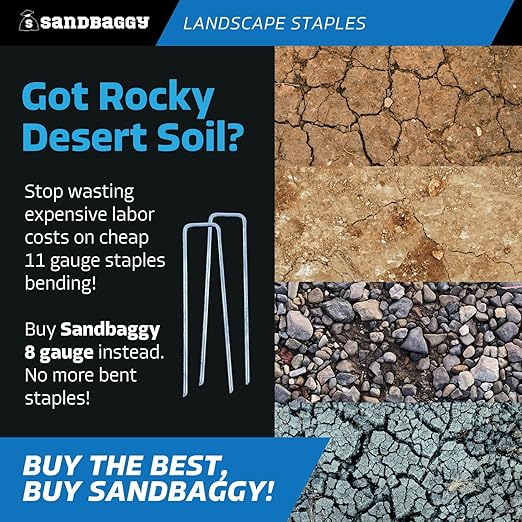 Sandbaggy 6 inch Landscape Sod Staples (8 Gauge Steel) | Great for Hard & Rocky Soil | 40% Thicker Than Standard 11 Gauge | Trusted by Farmers & Contractors Across USA (800 Staples)