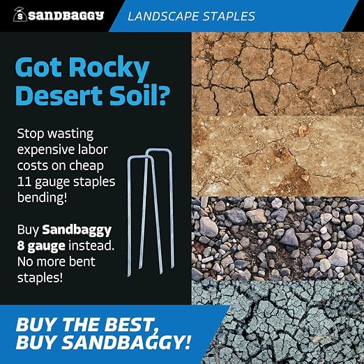 Sandbaggy 6 inch Landscape Sod Staples (8 Gauge Steel) | Great for Hard & Rocky Soil | 40% Thicker Than Standard 11 Gauge | Trusted by Farmers & Contractors Across USA (4000 Staples)