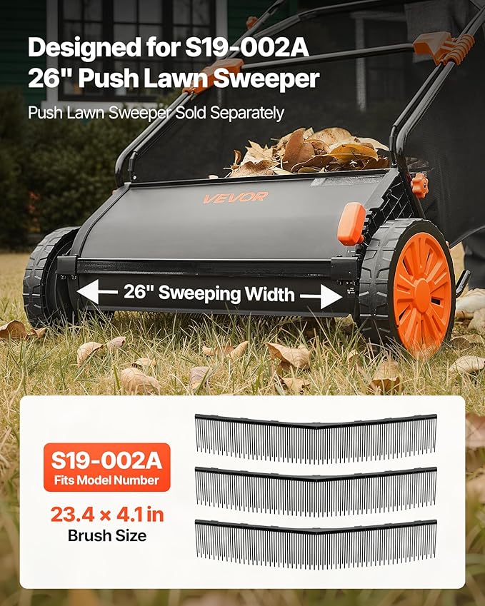VEVOR 3 Packs Lawn Sweeper Brush Replacement, Compatible with VEVOR 26 in Lawn & Leaf Collector Sweepers, Yard Sweeper Brush Paddle with Durable V-Shaped Bristles for Easy Grass Leaf Cleanup