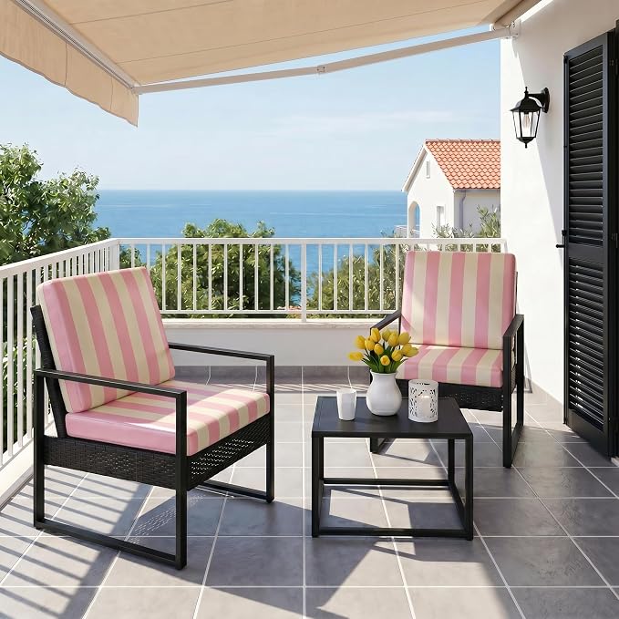 CALBODE 12 Pcs Stretch Outdoor Seat Cushion Covers, Washable Striped Chair Seat Cover for Patio Furniture Cushions Soft Indoor and Outdoor Couch Cover Replacement (Pink&Beige, Cover Only)
